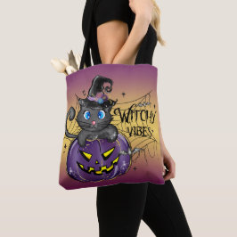 かわいいハロウィーン黒猫の魔女かぼちゃ トートバッグ