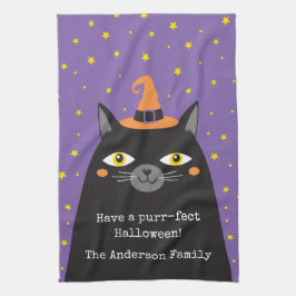 かわいいハロウィーン黒猫 キッチンタオル