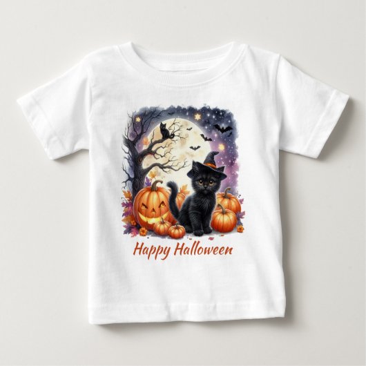 かわいいハロウィーン黒猫Tシャツ ベビーTシャツ (正面)