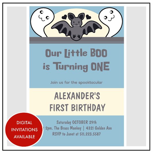 かわいいハロウィーン1歳の誕生日を飾る小さなブー 招待状