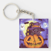 かわいいハロウィーン10月の魔女猫 キーホルダー (正面)