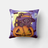 かわいいハロウィーン10月の魔女猫 クッション (裏面)