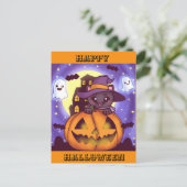かわいいハロウィーン10月の魔女猫 ポストカード (スタンド正面)