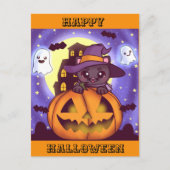 かわいいハロウィーン10月の魔女猫 ポストカード (正面)