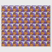 かわいいハロウィーン10月の魔女猫 ラッピングペーパー (フラット)