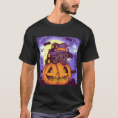 かわいいハロウィーン10月の魔女猫 Tシャツ (正面)