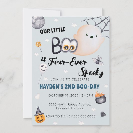 かわいいハロウィーン4歳の誕生日ボーイ4回不気味 招待状 (正面)