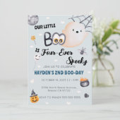 かわいいハロウィーン4歳の誕生日ボーイ4回不気味 招待状 (スタンド正面)