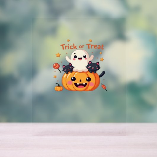 かわいいハロウィーン – かわいい幽霊と黒猫クラス アクリルサイン (ニュートラル)