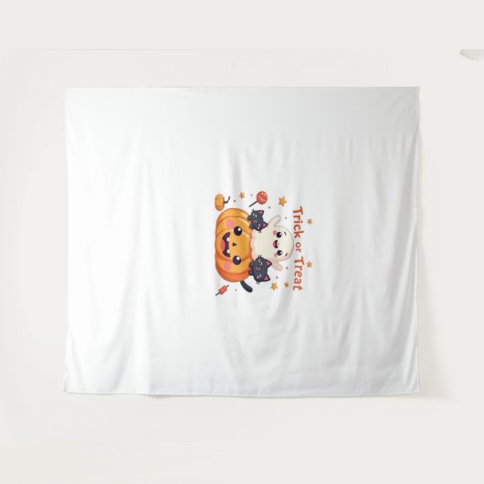 かわいいハロウィーン – かわいい幽霊と黒猫クラス タペストリー (正面(横))