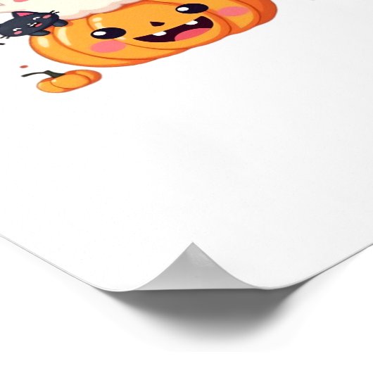 かわいいハロウィーン – かわいい幽霊と黒猫クラス ポスター (角)