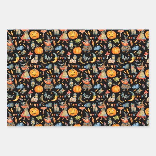 かわいいハロウィーン |ウィッチズカボチャの幽霊たち 幽霊のよく出る ラッピングペーパーシート (正面2)