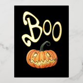 かわいいハロウィーン オレンジ色のかぼちゃ 箔シーズンポストカード (正面)