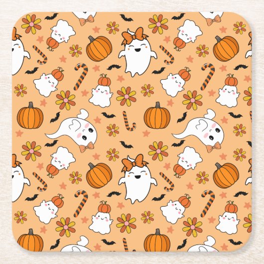 かわいいハロウィーン スクエアペーパーコースター (正面)