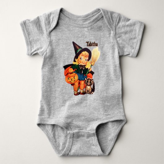 かわいいハロウィーン リトルウィッチ 追加名 ベビーボディスーツ (正面)