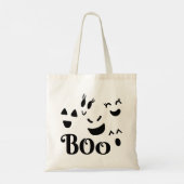 かわいいハロウィーン 黒と白の BOO 幽霊の顔 トートバッグ (裏面)