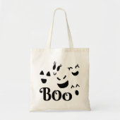 かわいいハロウィーン 黒と白の BOO 幽霊の顔 トートバッグ (正面)