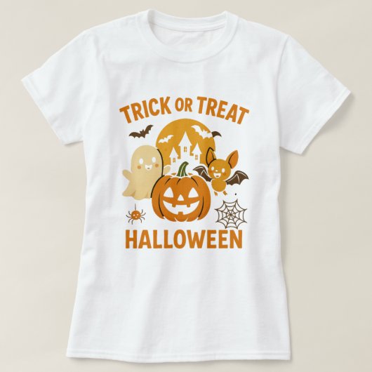 かわいいハロウィーンTシャツ | おもしろい幽霊、パンプキン&バ Tシャツ (デザイン正面)