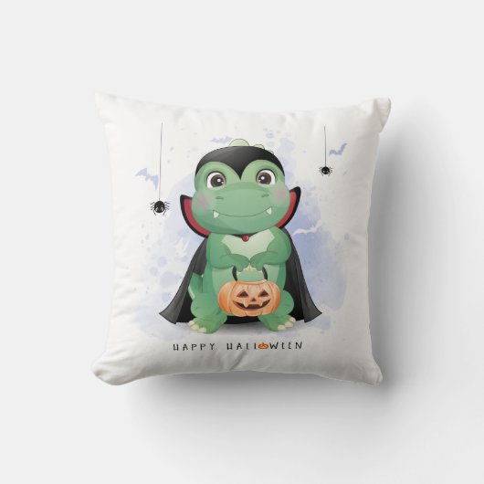 かわいいハロウィーンTレックス恐竜スパイダー飛んでいるこうもり クッション (正面)