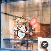 かわいいハローウィンハッピーペンギントナカイ〔雄ジカの〕枝角 ウィンドウサイン (カフェ窓)