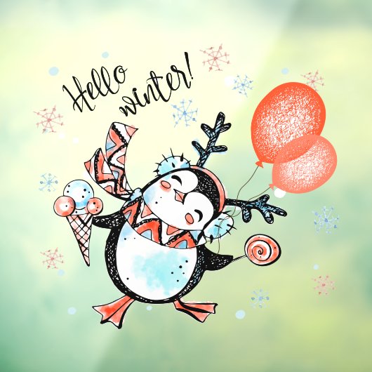 かわいいハローウィンハッピーペンギントナカイ〔雄ジカの〕枝角 ウィンドウサイン (シート3)