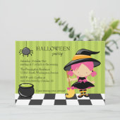 かわいいハローウィンパーティの魔法使いおよびくもの招待 招待状 (スタンド正面)