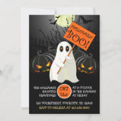かわいいハローウィンパーティへの幽霊とこうもり 招待状 (正面)
