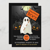 かわいいハローウィンパーティへの幽霊とこうもり 招待状 (正面/裏面)