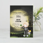 かわいいハローウィンパーティスケルトン 招待状 (スタンド正面)
