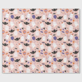 かわいいハローウィンパーティ幽霊とこうもり ラッピングペーパー (フラット)