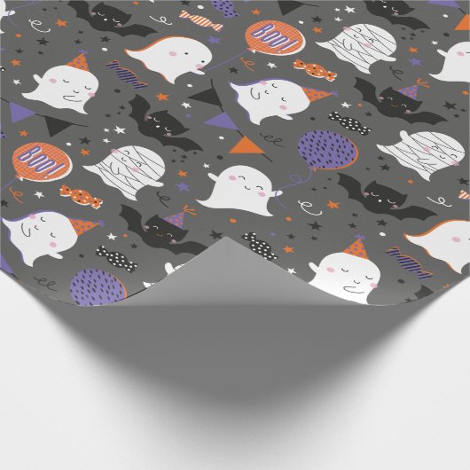 かわいいハローウィンパーティ幽霊とこうもり ラッピングペーパー (角)