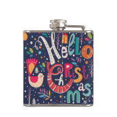 かわいいハロークリスマスカラフルレトロ文字デザイン フラスク (裏面)