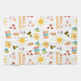 かわいいハローサマーシームレスパターン キッチンタオル