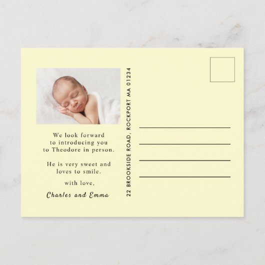 かわいいハロー秋秋ベビー誕生写真 案内ポストカード (裏面)