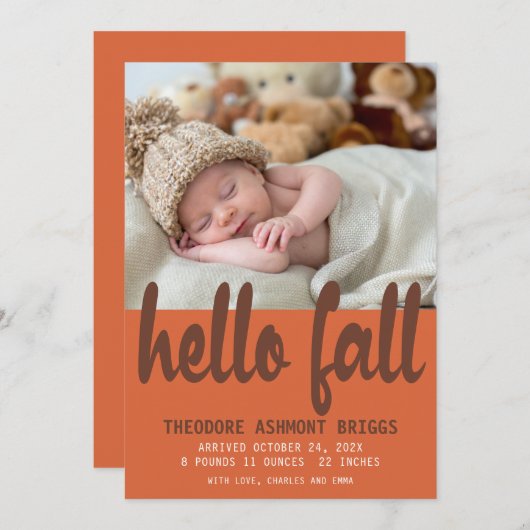 かわいいハロー秋秋ベビー誕生写真 案内状 (正面/裏面)