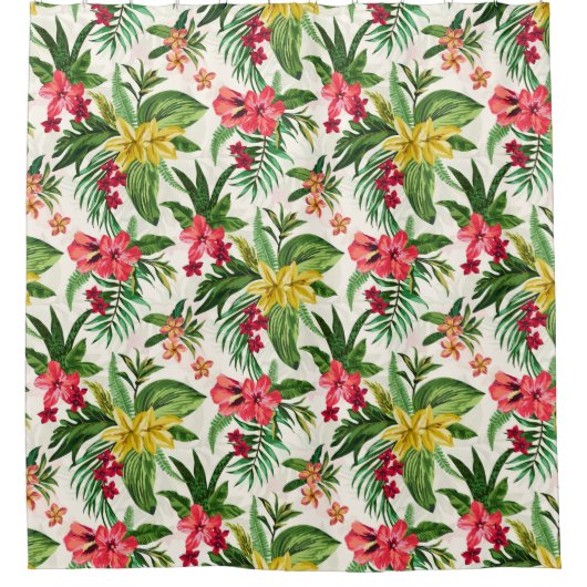 かわいいハワイアンカラフルの花 シャワーカーテン (正面)