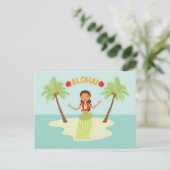 かわいいハワイアンフラガールルアウ（ハワイ式宴会）パームツリーズアイランド ポストカード (スタンド正面)