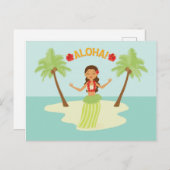 かわいいハワイアンフラガールルアウ（ハワイ式宴会）パームツリーズアイランド ポストカード (正面/裏面)