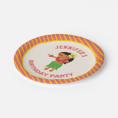 かわいいハワイアンフラガールルアウ（ハワイ式宴会）誕生日パーティー ペーパープレート (アングル)