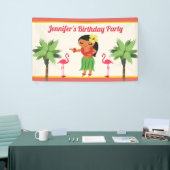 かわいいハワイアンフラガールルアウ（ハワイ式宴会）誕生日パーティー 横断幕 (トレードショー)