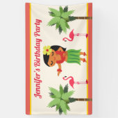 かわいいハワイアンフラガールルアウ（ハワイ式宴会）誕生日パーティー 横断幕 (縦)