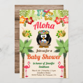 かわいいハワイアンペンギンルアウ(ハワイ式宴会)ベビーシャワー招待状 招待状 (正面/裏面)