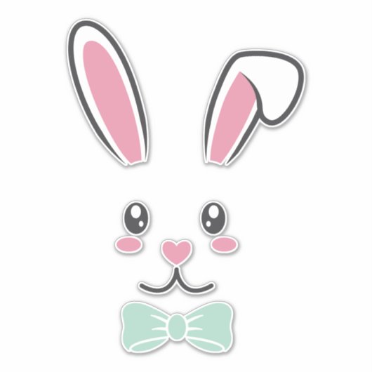 かわいいハンサム復活祭バニー耳顔ハッピーイースター シール (正面)