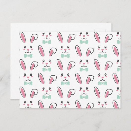 かわいいハンサム復活祭バニー耳顔ハッピーイースター ポストカード (正面/裏面)