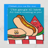 かわいいハンバーガーとホットドッグBBQパーティー 招待状 (正面/裏面)