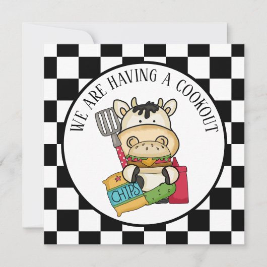 かわいいハンバーガー牛の調理パーティー 招待状 (正面)