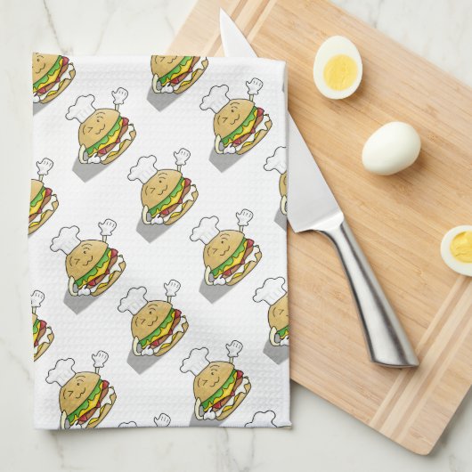 かわいいハンバーガー キッチンタオル (四つ折り)