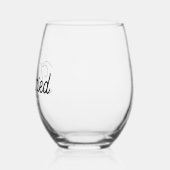 かわいいハートたった今結婚しましたスクリプト名ウェディング日 ステムなしワイングラス (左)