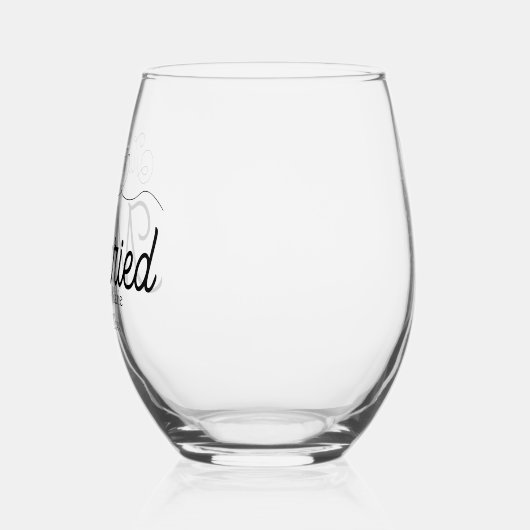 かわいいハートたった今結婚しましたスクリプト名ウェディング日 ステムなしワイングラス (左)