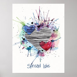 かわいいハートとウォッシュを水彩ポスター ポスター